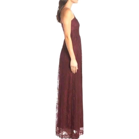 Heartloom Eloise Halter Lace Maxi Gown Dress Burgundy Eyelash Scalloped Med NWT - Picture 4 of 12